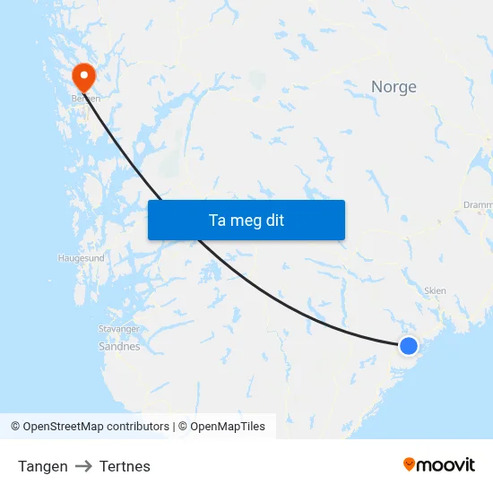 Tangen to Tertnes map