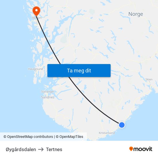 Øygårdsdalen to Tertnes map