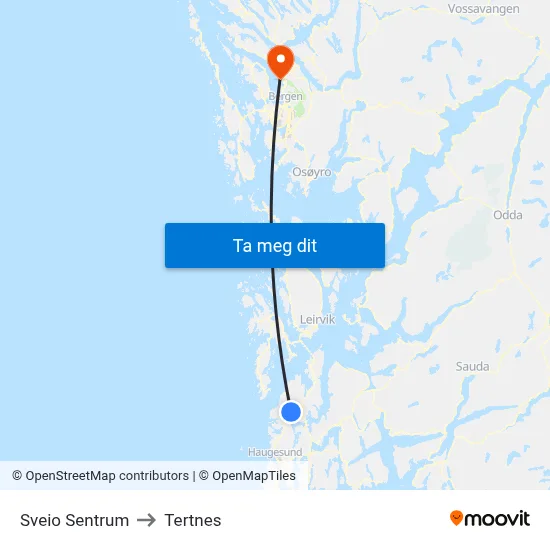 Sveio Sentrum to Tertnes map