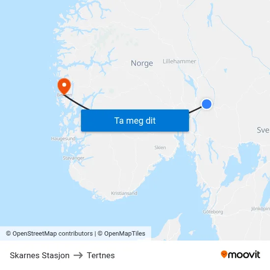 Skarnes Stasjon to Tertnes map