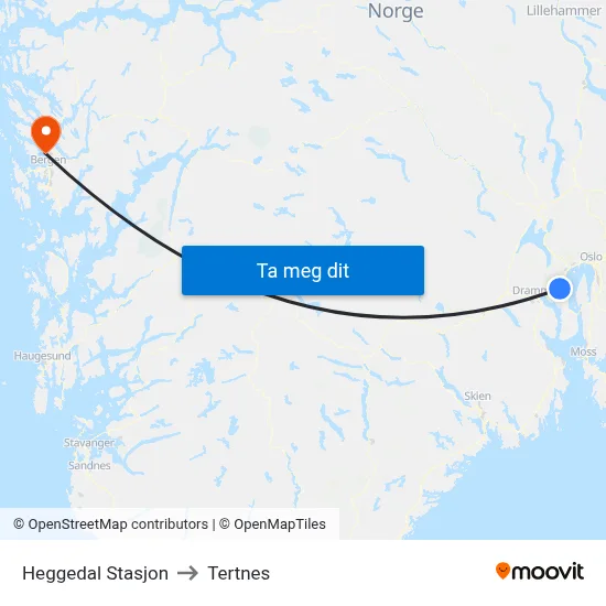 Heggedal Stasjon to Tertnes map
