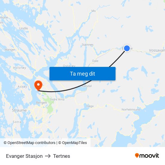 Evanger Stasjon to Tertnes map