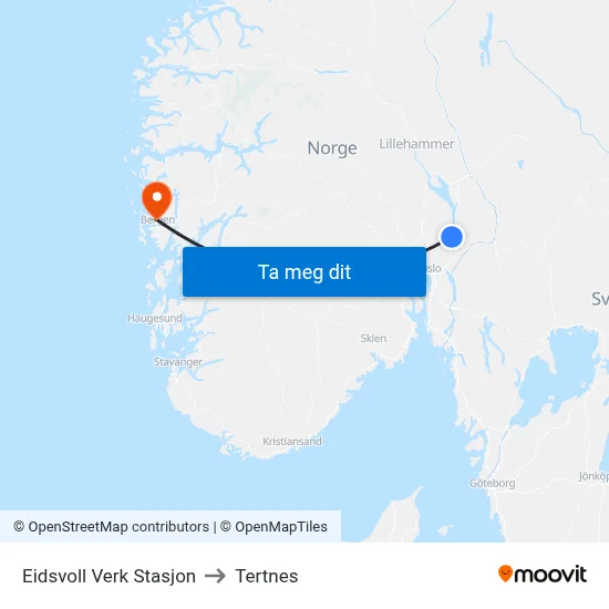 Eidsvoll Verk Stasjon to Tertnes map