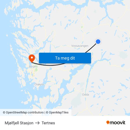 Mjølfjell Stasjon to Tertnes map