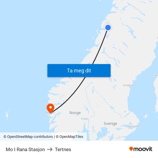 Mo I Rana Stasjon to Tertnes map