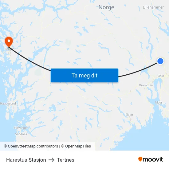 Harestua Stasjon to Tertnes map