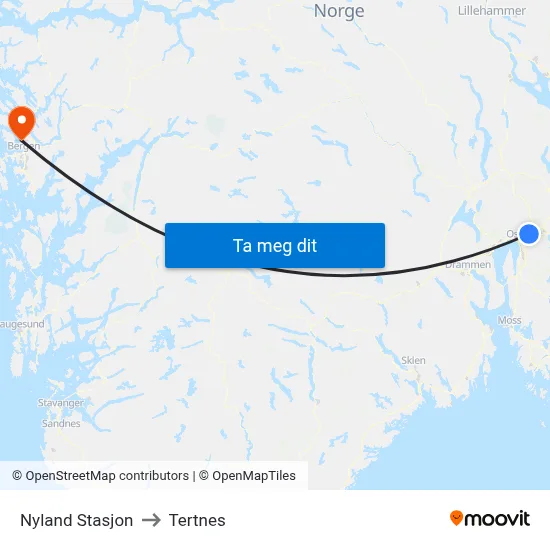 Nyland Stasjon to Tertnes map