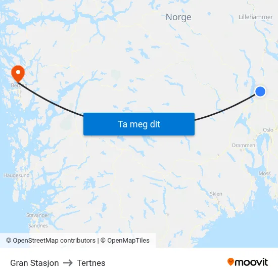 Gran Stasjon to Tertnes map