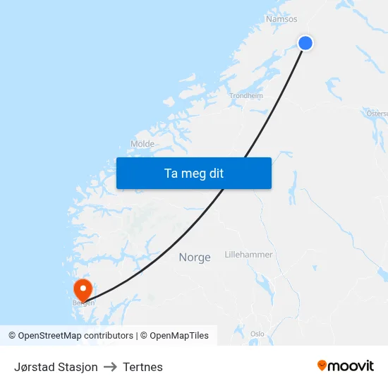 Jørstad Stasjon to Tertnes map