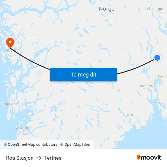 Roa Stasjon to Tertnes map