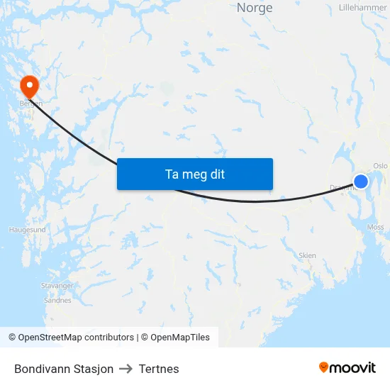 Bondivann Stasjon to Tertnes map