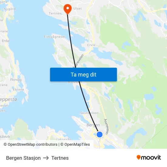 Bergen Stasjon to Tertnes map
