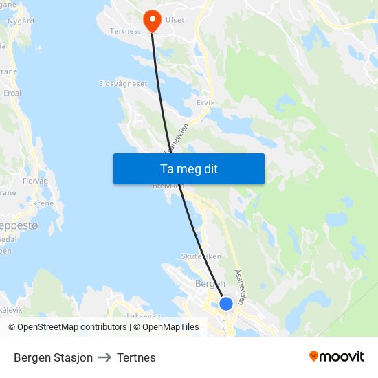 Bergen Stasjon to Tertnes map