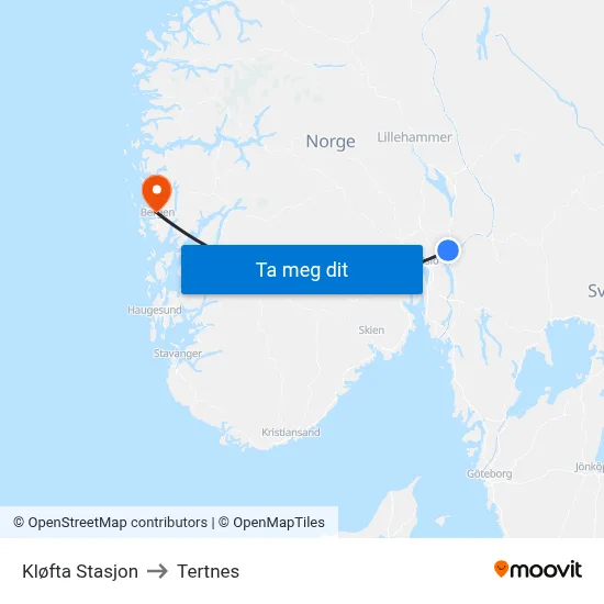 Kløfta Stasjon to Tertnes map