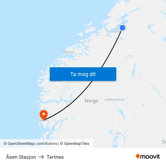 Åsen Stasjon to Tertnes map