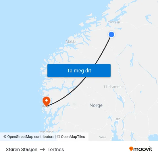 Støren Stasjon to Tertnes map