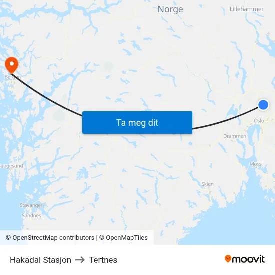 Hakadal Stasjon to Tertnes map