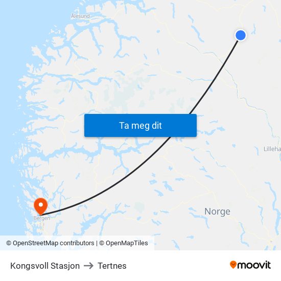 Kongsvoll Stasjon to Tertnes map