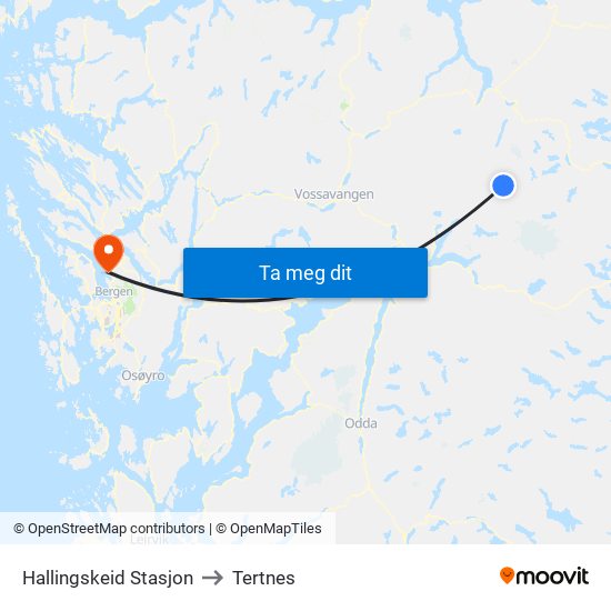 Hallingskeid Stasjon to Tertnes map