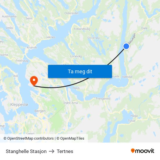 Stanghelle Stasjon to Tertnes map