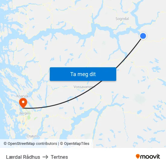 Lærdal Rådhus to Tertnes map