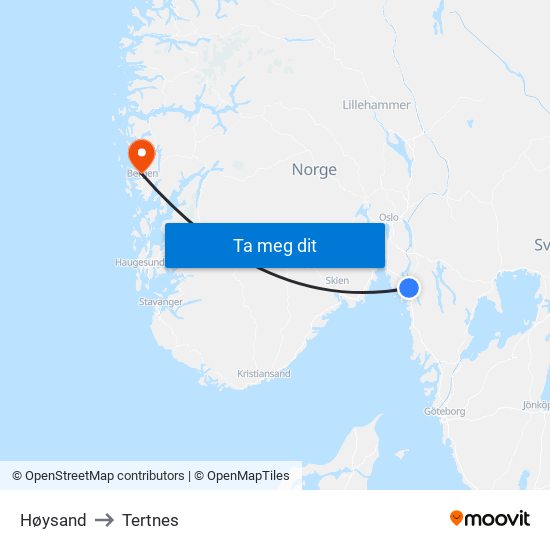 Høysand to Tertnes map