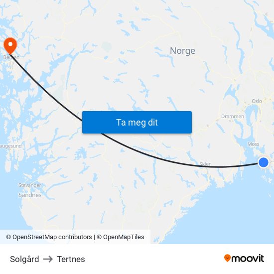 Solgård to Tertnes map