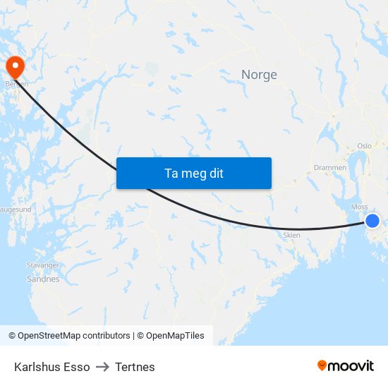 Karlshus Esso to Tertnes map
