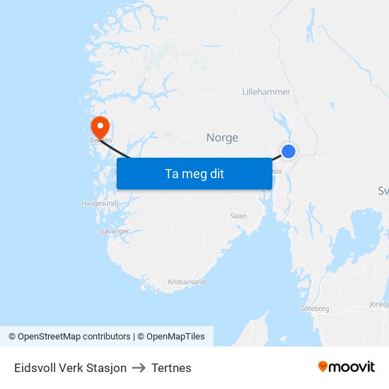 Eidsvoll Verk Stasjon to Tertnes map