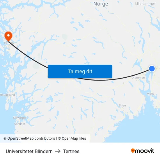 Universitetet Blindern to Tertnes map
