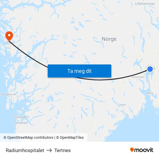 Radiumhospitalet to Tertnes map