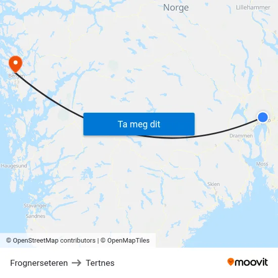 Frognerseteren to Tertnes map