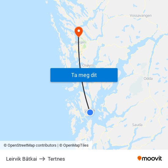 Leirvik Båtkai to Tertnes map