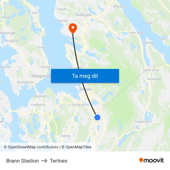 Brann Stadion to Tertnes map