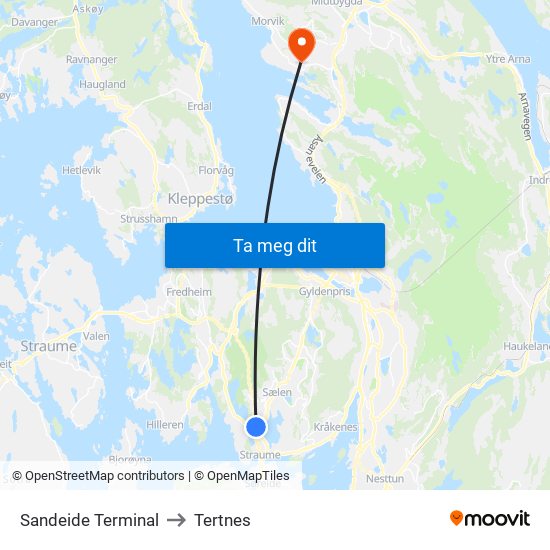 Sandeide Terminal to Tertnes map