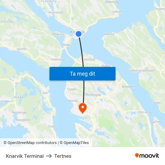 Knarvik Terminal to Tertnes map