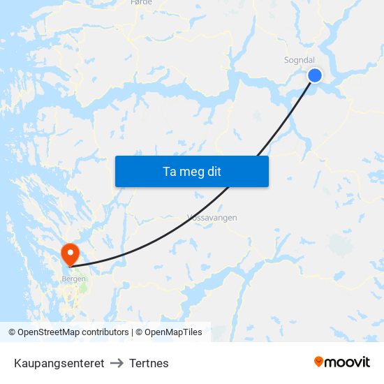 Kaupangsenteret to Tertnes map