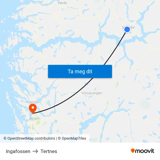 Ingafossen to Tertnes map