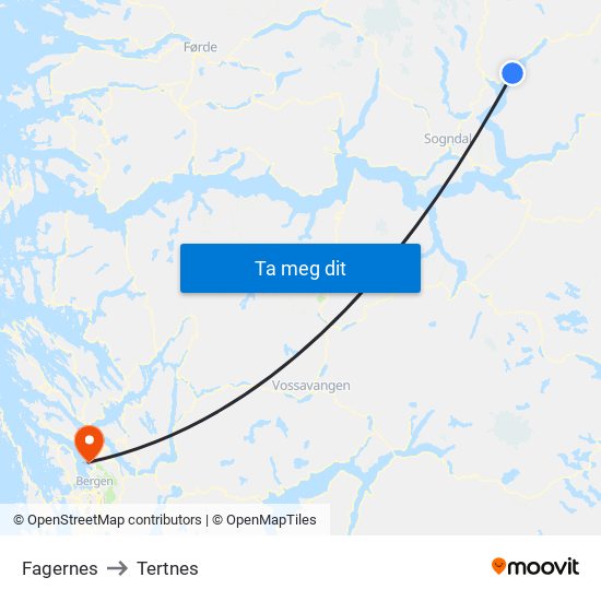 Fagernes to Tertnes map