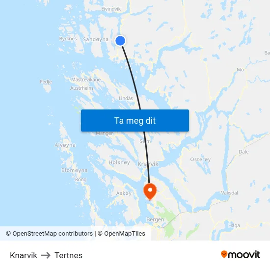 Knarvik to Tertnes map