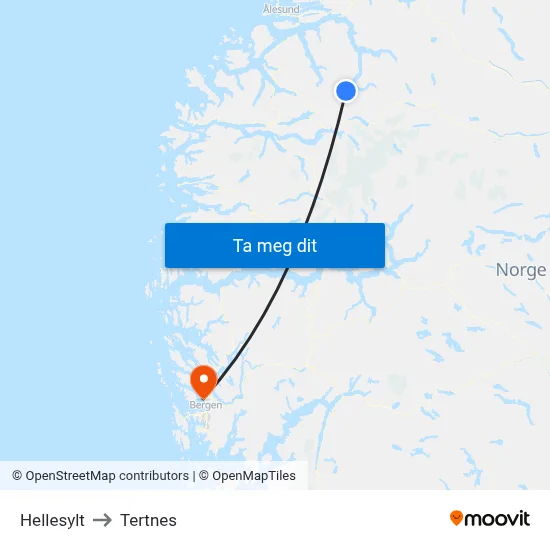 Hellesylt to Tertnes map