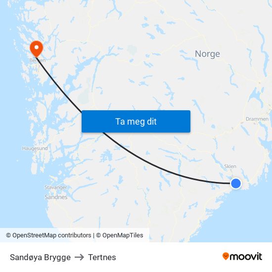 Sandøya Brygge to Tertnes map