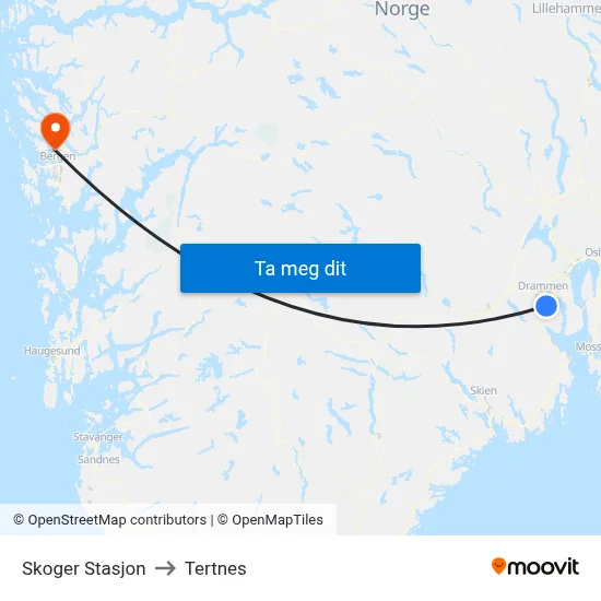 Skoger Stasjon to Tertnes map