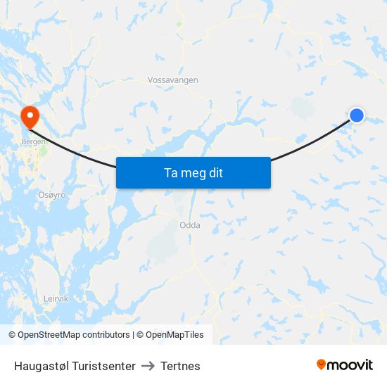 Haugastøl Turistsenter to Tertnes map