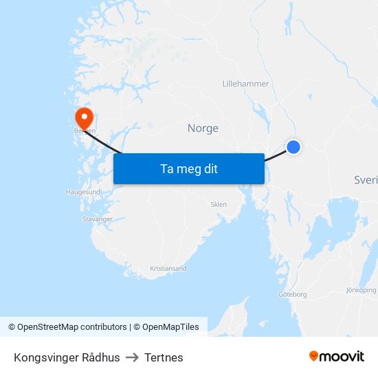 Kongsvinger Rådhus to Tertnes map