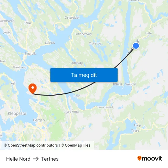 Helle Nord to Tertnes map