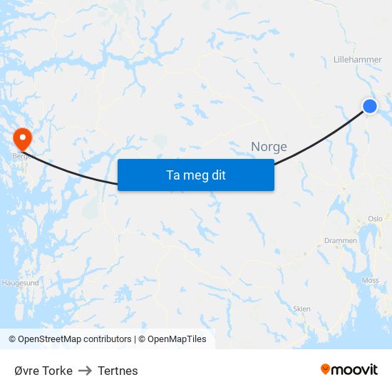 Øvre Torke to Tertnes map