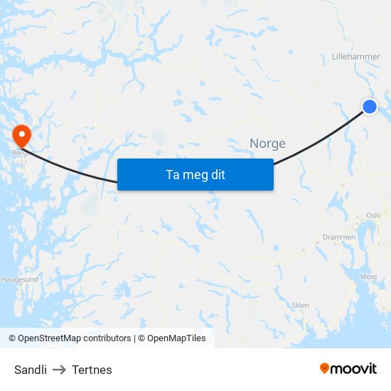 Sandli to Tertnes map