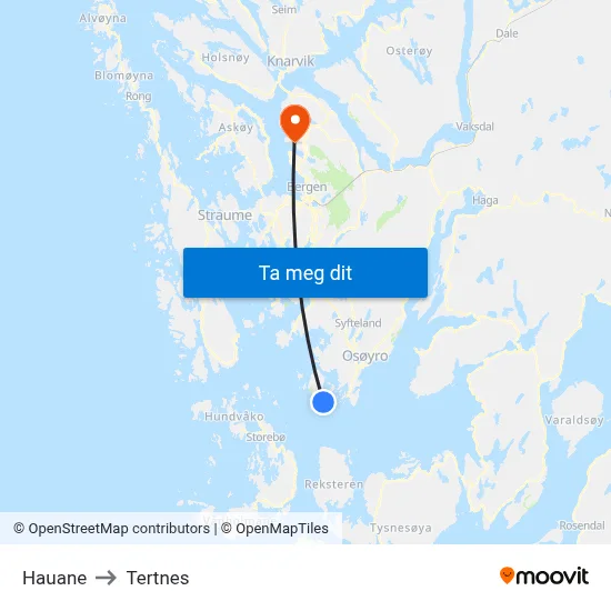 Hauane to Tertnes map