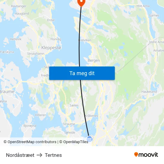 Nordåstræet to Tertnes map